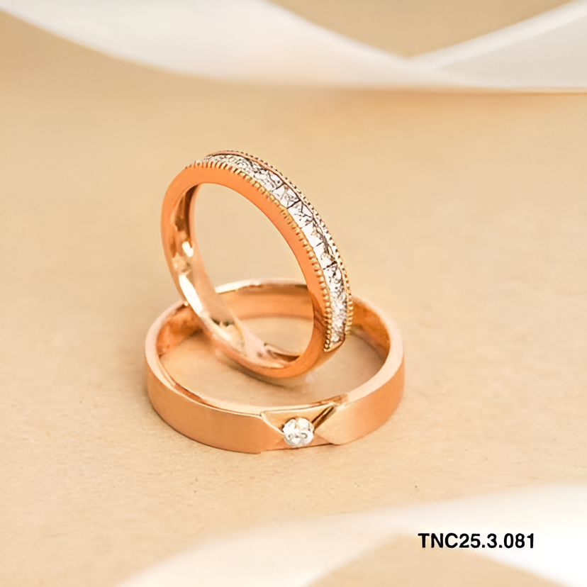 nhẫn cưới đính kim cương vàng hồng 18k đẹp
