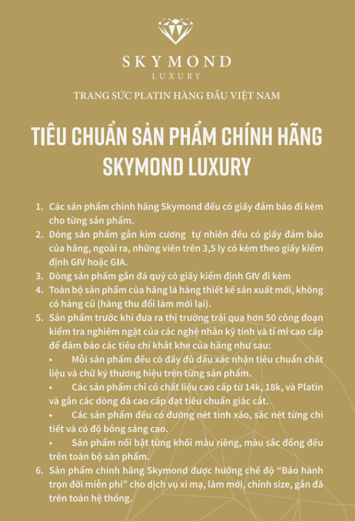 Tiêu chuẩn sản phẩm chính hãng Skymond Luxury