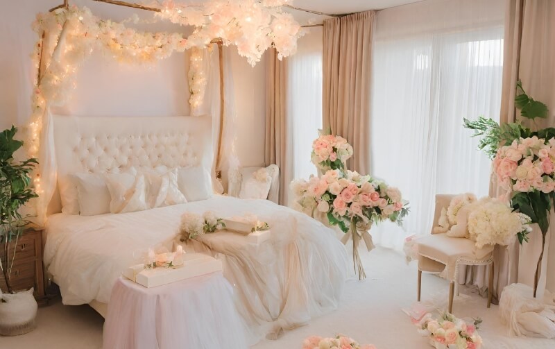 trang trí phòng cưới theo tone màu trắng pastel
