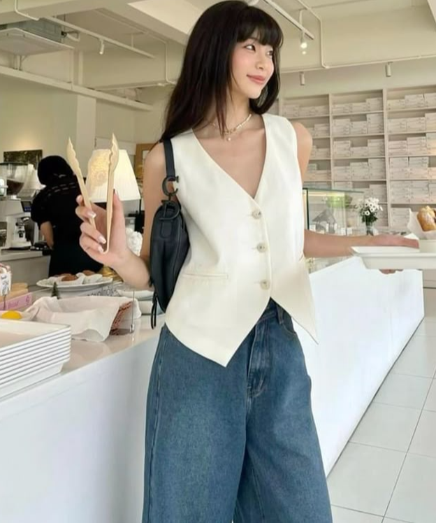 phong cách tối giản với áo gile cổ v - 2